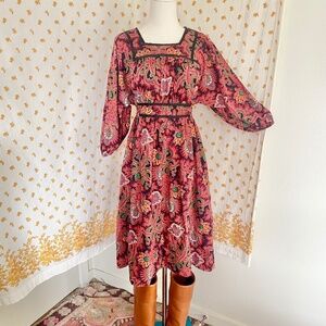 Vintage 60s Psychedelic Prairie Dress – Trippy Paisley Print, Balloon Sleeves